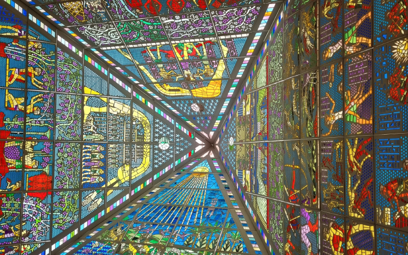 Colorful stained glass ceiling art Aya universe