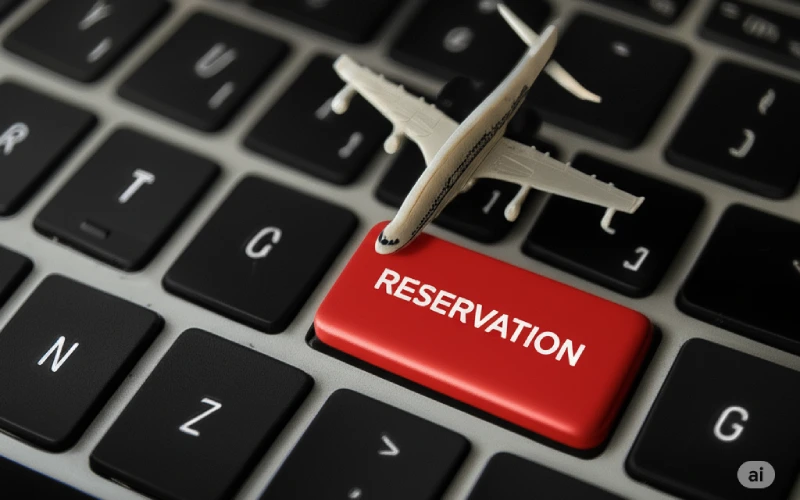 Reservation key with airplane on keyboard