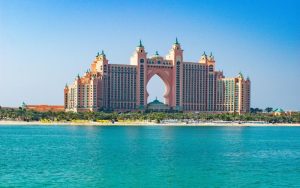 Atlantis The Palm hotel in Dubai, viewed from the sea