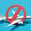 No symbol on airplane model with blue background