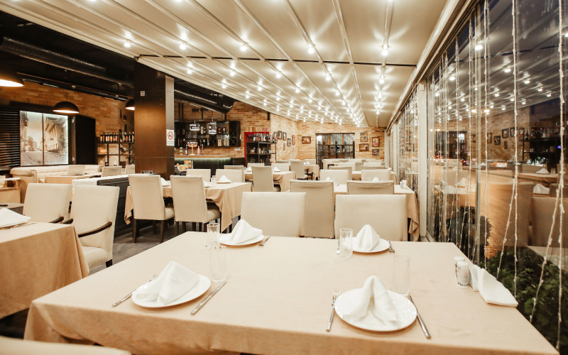 Restaurant hall with lots of tables