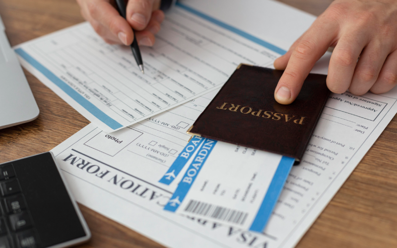 Visa application composition with passport