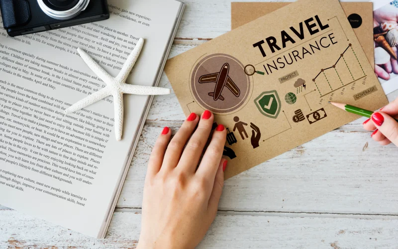 Travel insurance document with related icons and graph