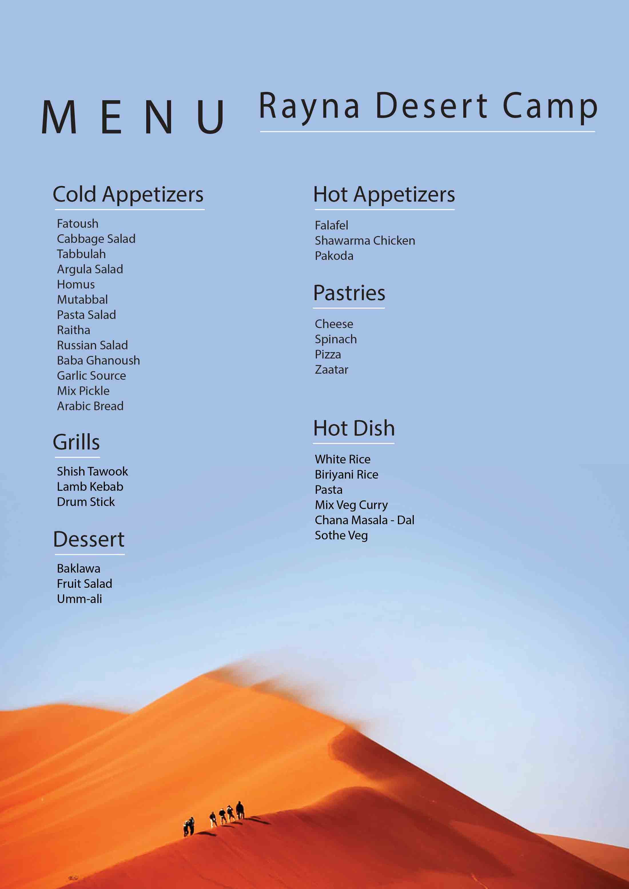 desert safari dubai bbq dinner menu